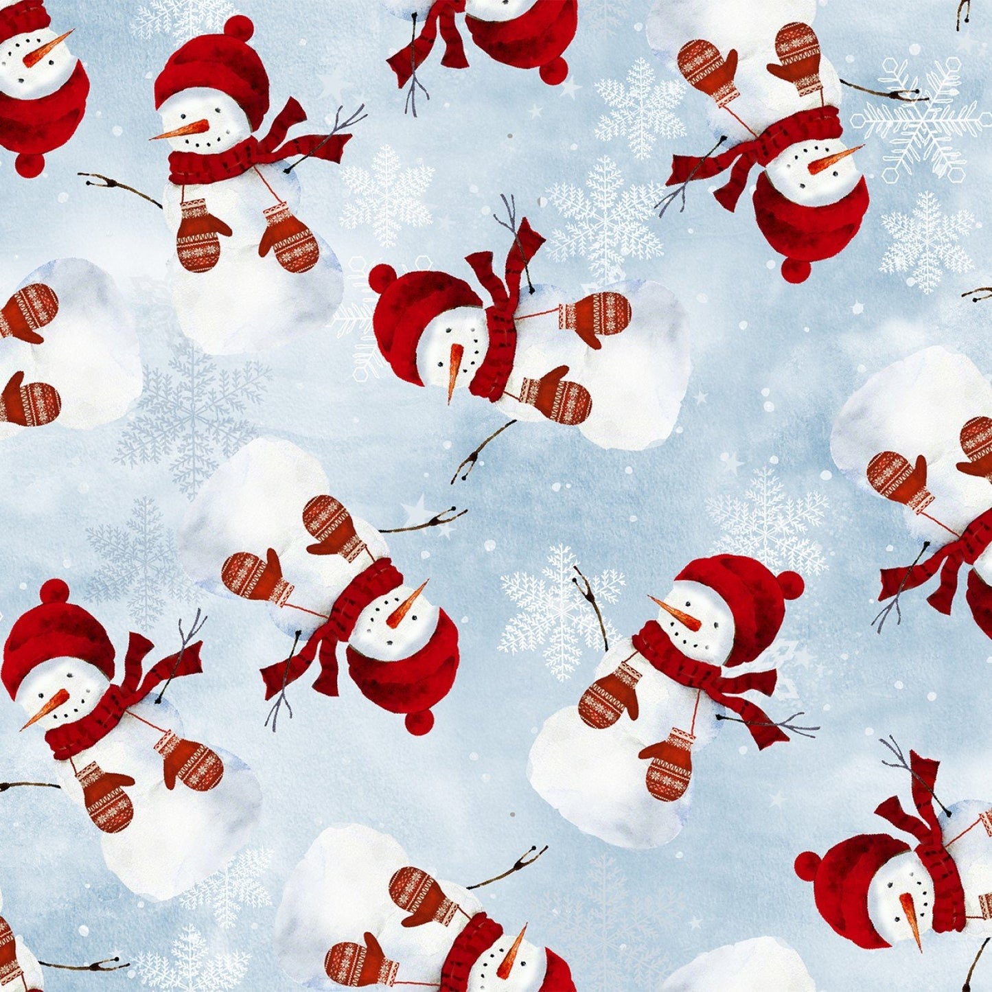 A Christmas to Remember - Tossed Snowmen - 3 Wishes Fabric - A Christmas to Remember by Beth Albert - 19524 Blue- 100% Premium Cotton -C