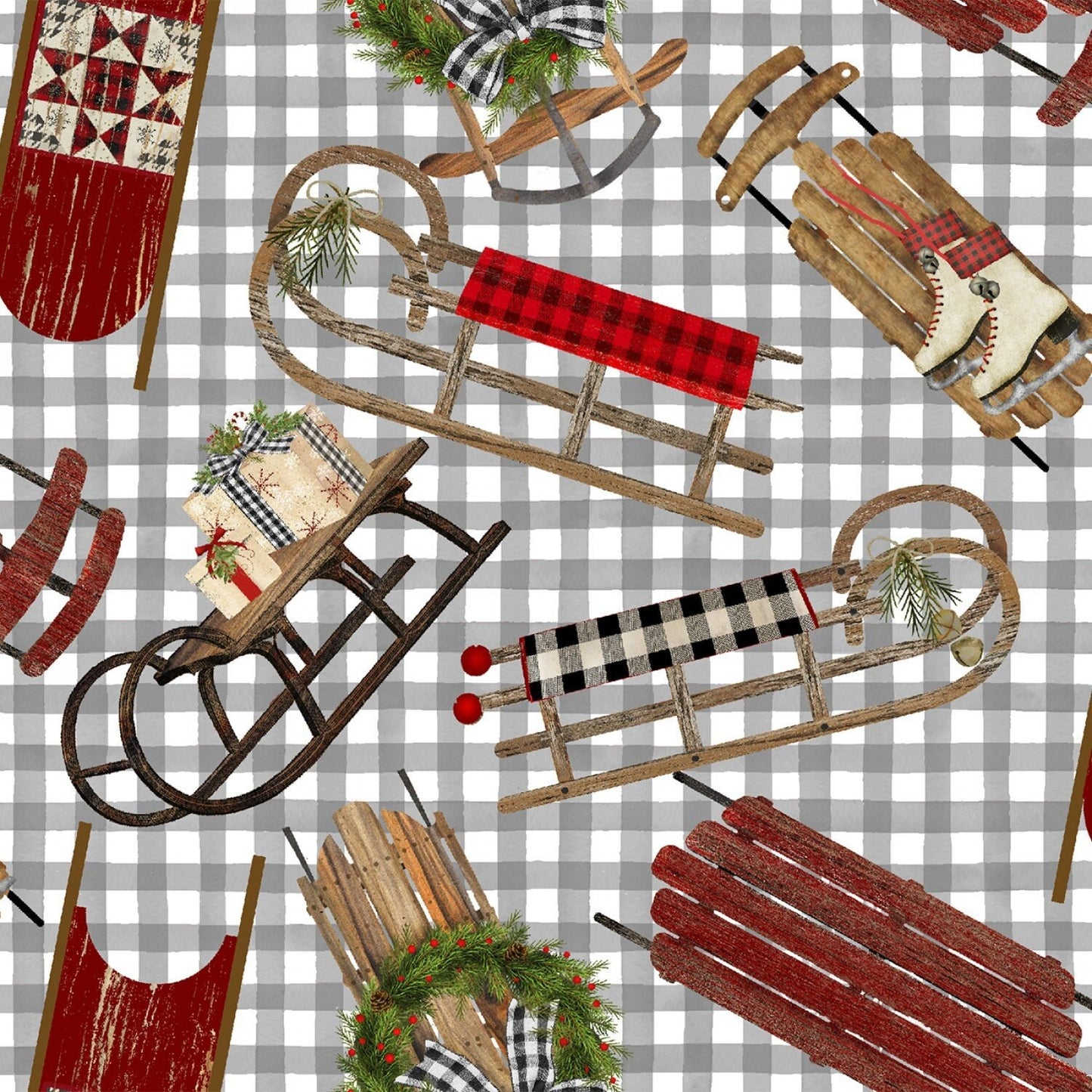 A Christmas to Remember - Vintage Sleds - 3 Wishes Fabric - by Beth Albert - 19531 Grey -C