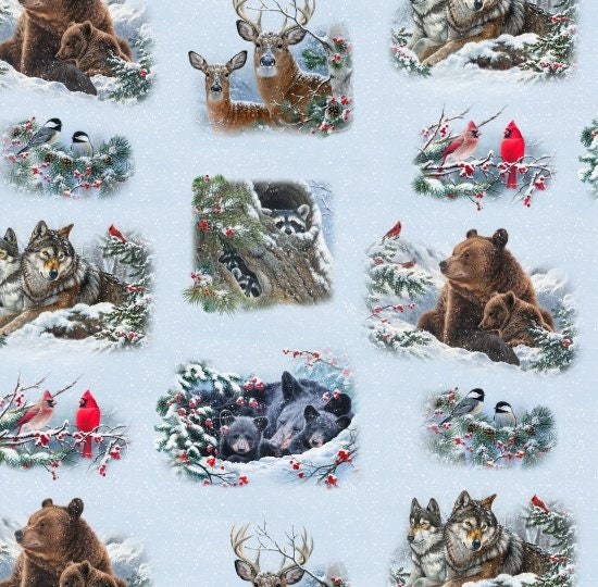 Winter Companions 9613 Snow C - Allover Animals - Elizabeth's Studio - 100% Cotton
