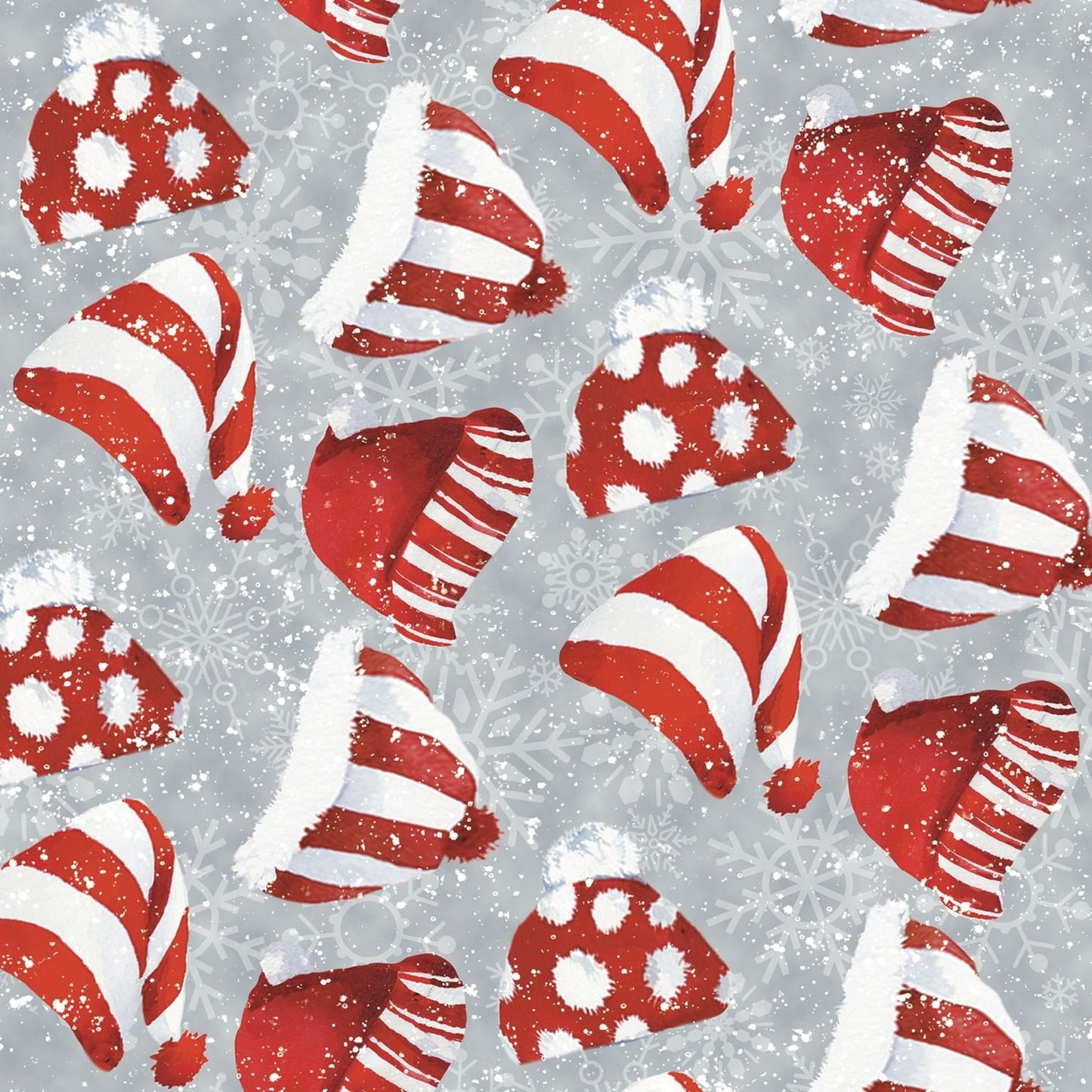 HG-Welcome Winter 9707-90 Gray/Red - Tossed Hats Henry Glass - Welcome Winter by Barb Tourtillotte